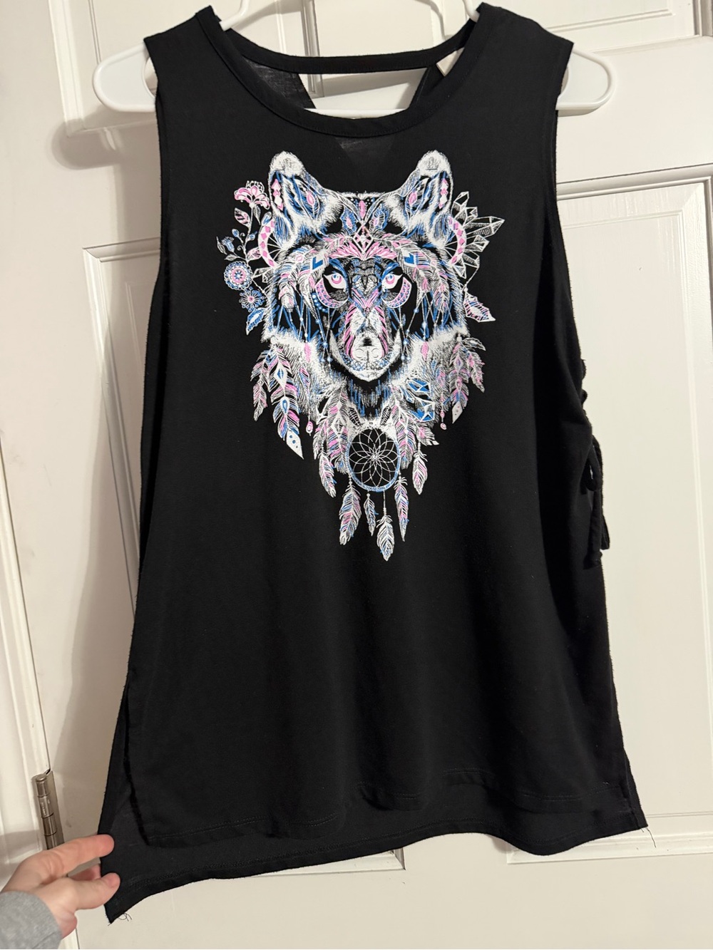 Black Women's Graphic Wolf Dreamcatcher Tank Top